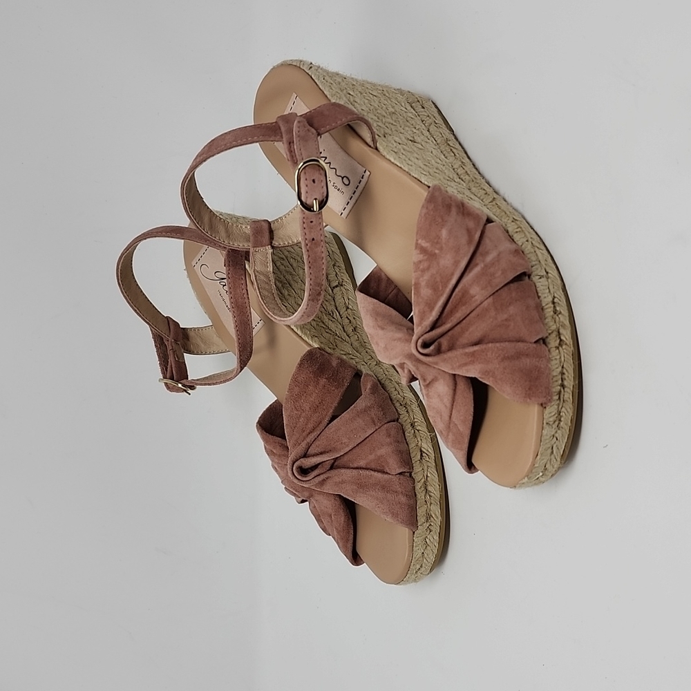 Anthropologie Giamo Dust Pink Velvet Ankle Strap Wedge Espadrilles Size 38